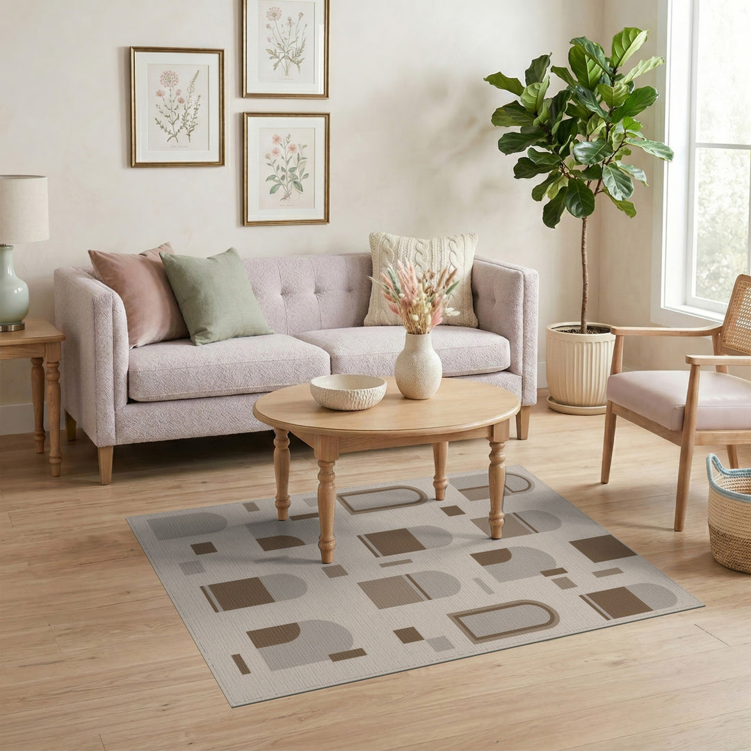 Beige and Neutral Beige Arch Geometric Area Rug