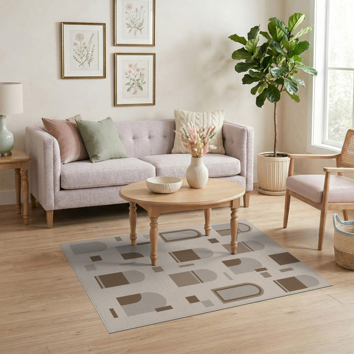 Beige and Neutral Beige Arch Geometric Area Rug