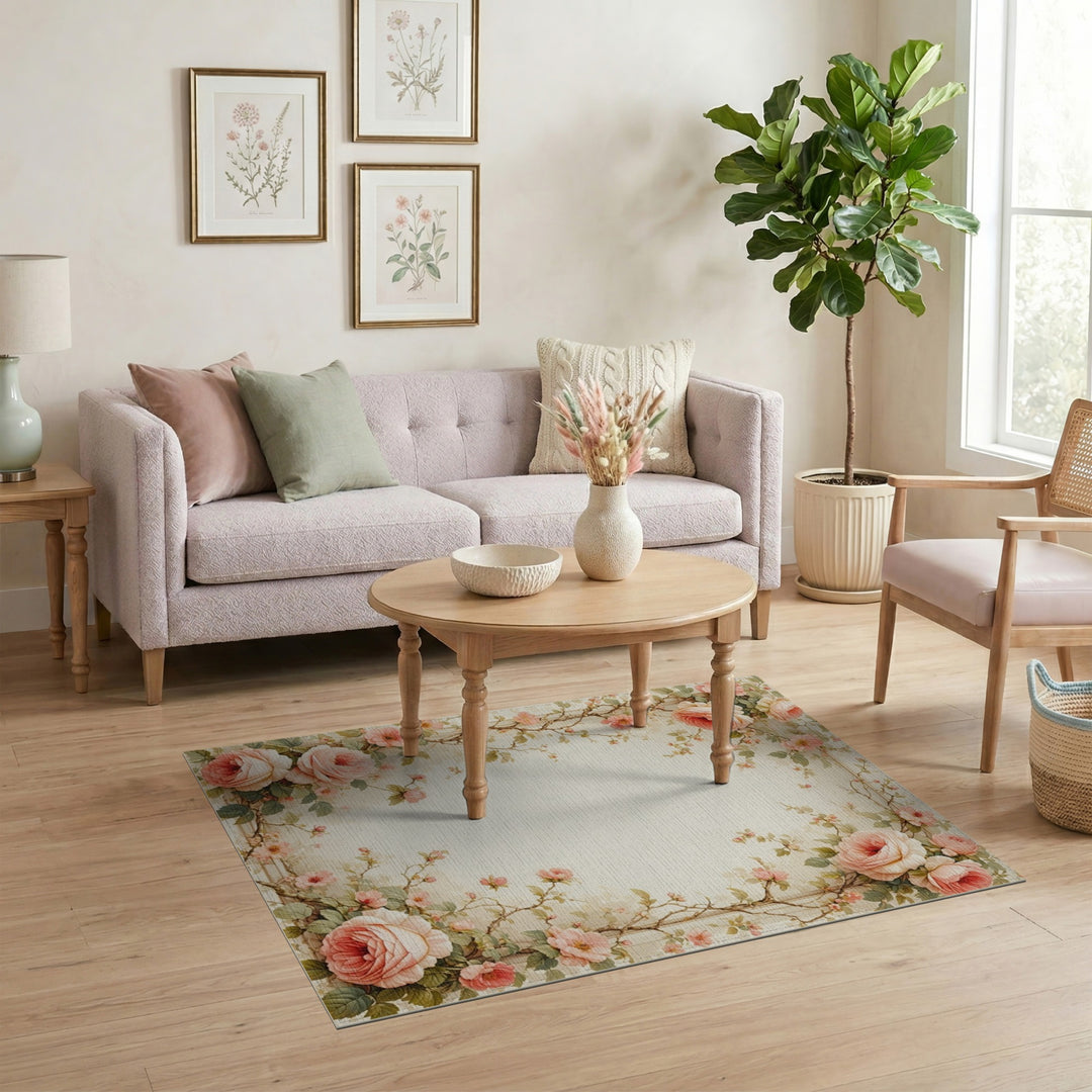 Pink Rose Floral Vintage Area Rug