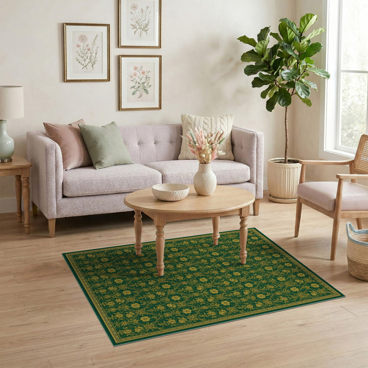 Green Gold Floral Vintage Green Area Rug