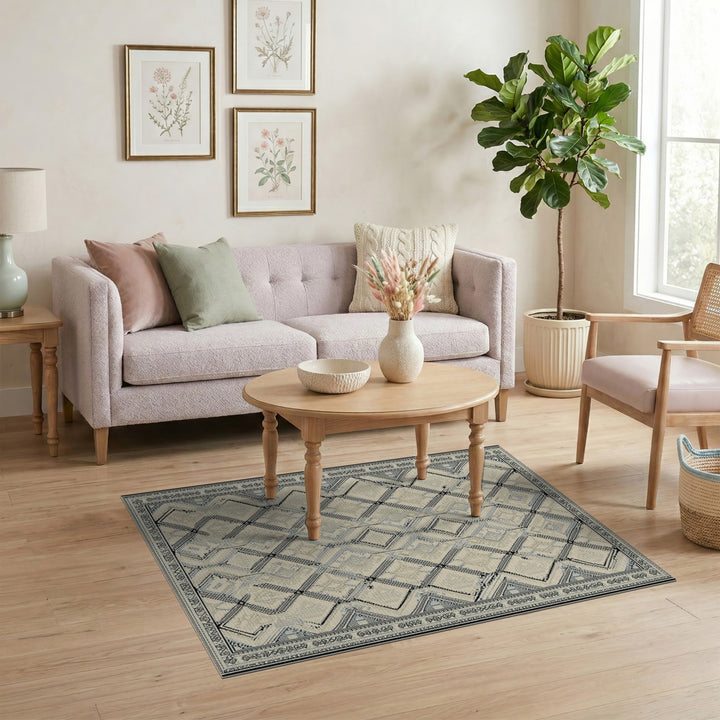 Beige Geometric Diamond Area Rug