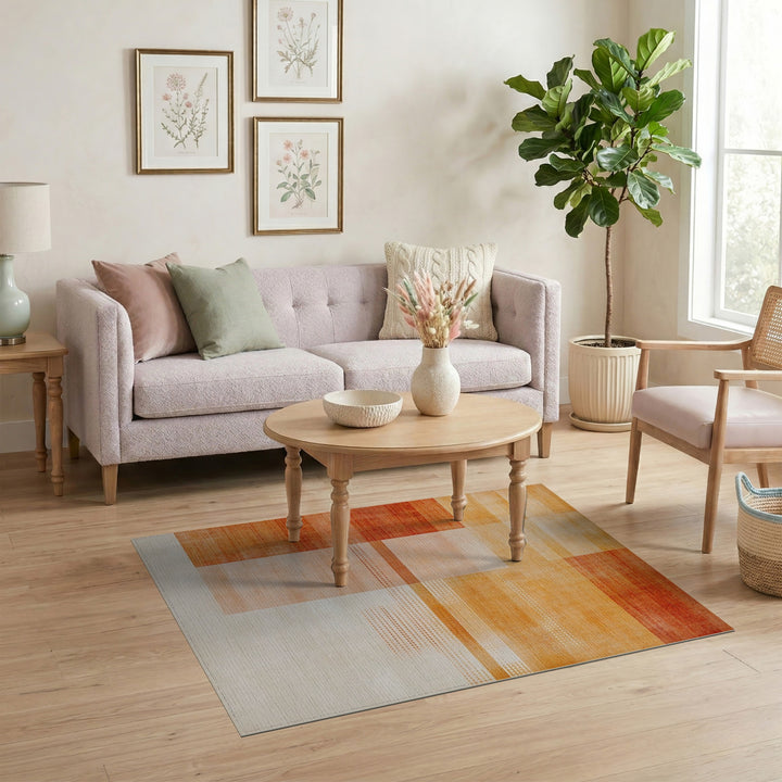 Warm Orange Geometric Area Rug