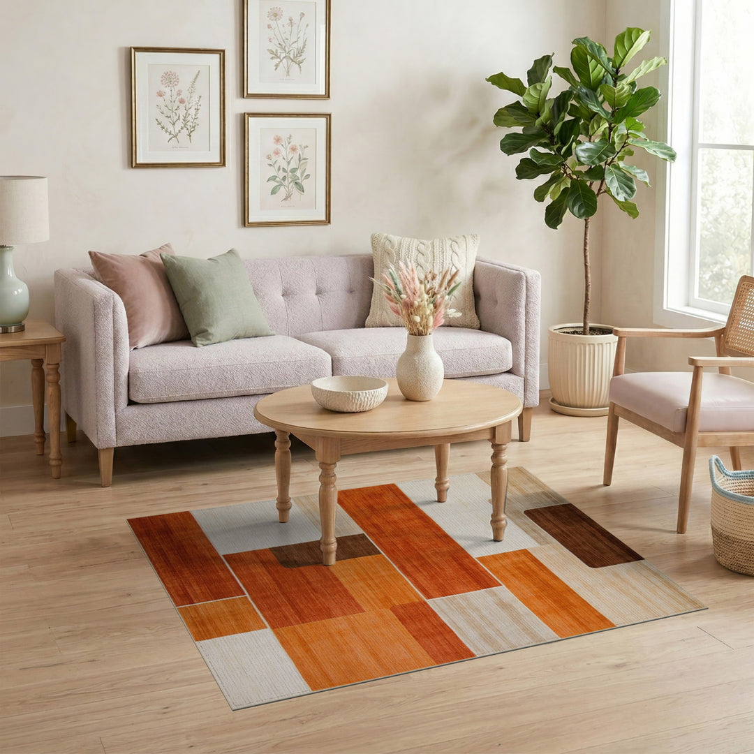 Geometric Brown Tan Area Rug