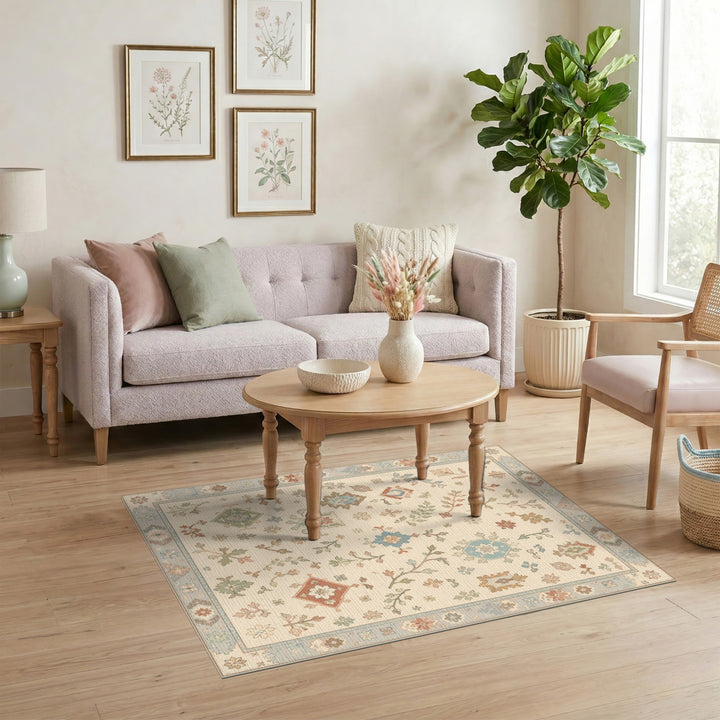 Beige Floral Vintage Area Rug