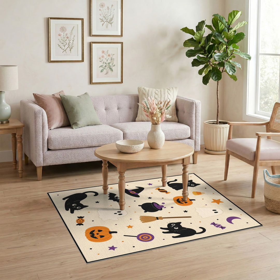 Halloween Black Cats Pumpkins Area Rug