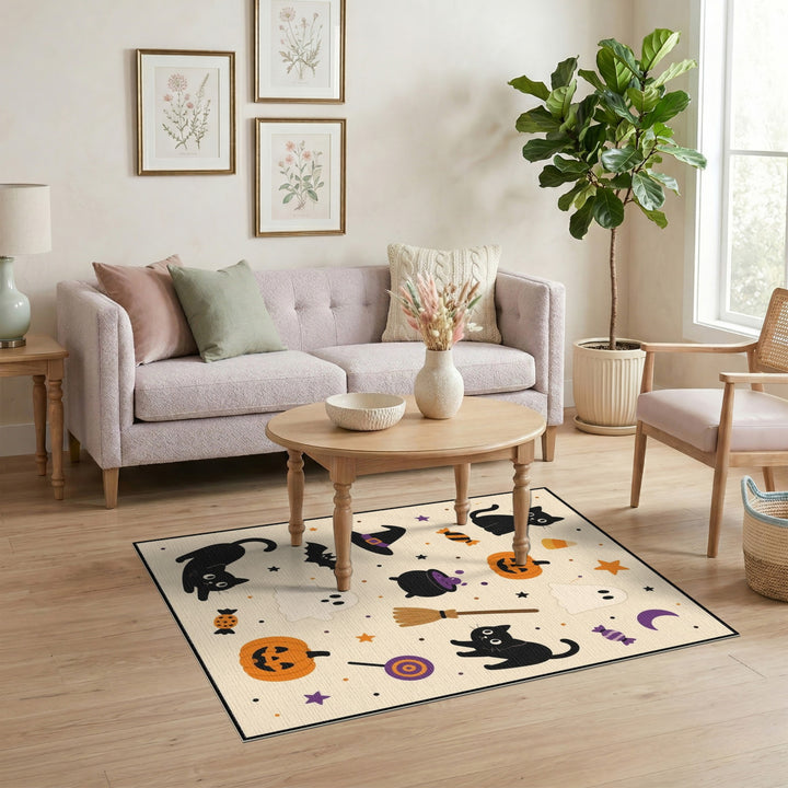 Halloween Black Cats Pumpkins Area Rug