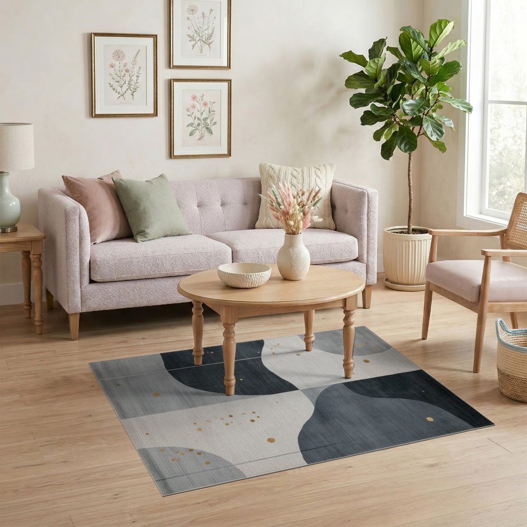 Grey Abstract Wave Area Rug