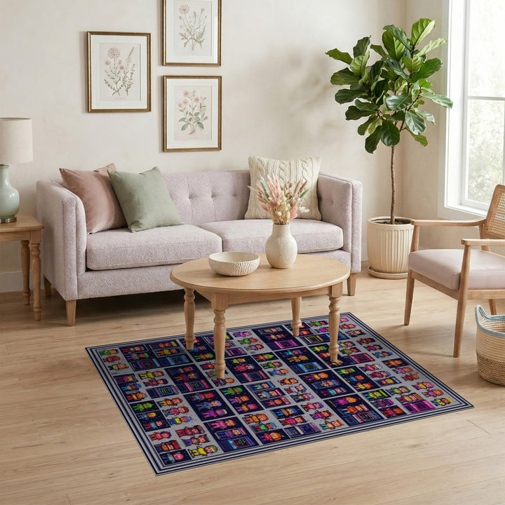 Retro Pixel Arcade Multi-Color Kids Rug