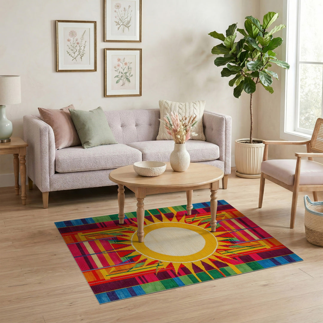 Multi-color and Patterns Geometric Modern Vibrant Sunburst Geometric Area Rug