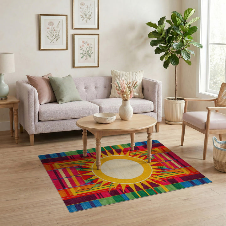 Multi-color and Patterns Geometric Modern Vibrant Sunburst Geometric Area Rug