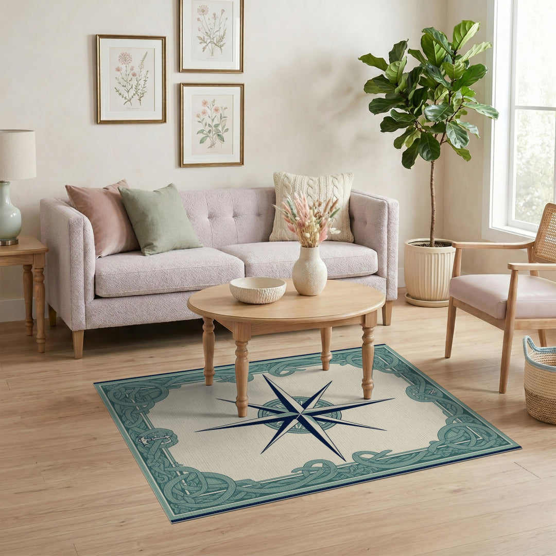 Coastal Nautical Compass Area Rug
