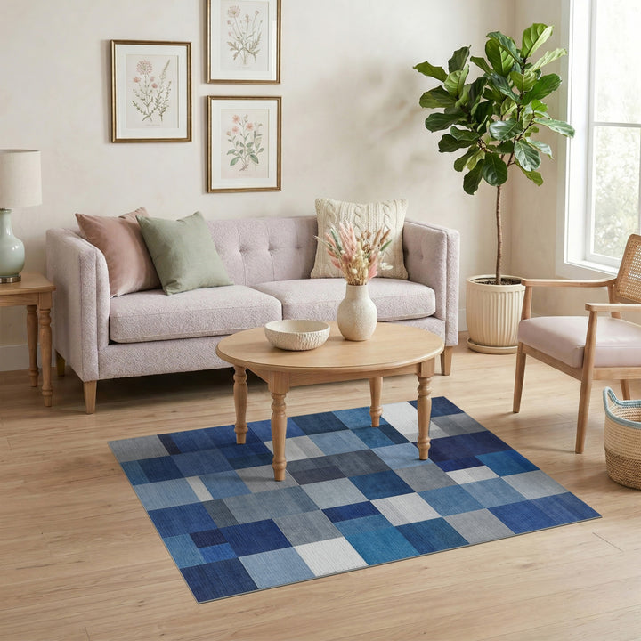 Blue and Teal Block Blue Geometric Block Area Rug