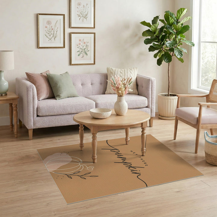 Brown and Tan Rustic Farmhouse Hey There Pumpkin Area Rug