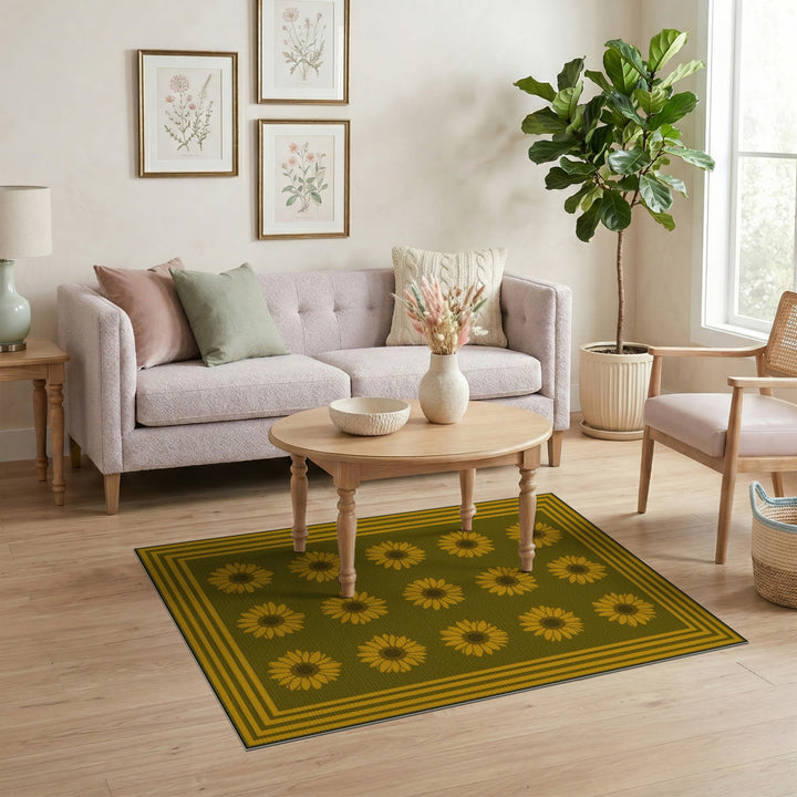 Green Sunflower Floral Area Rug