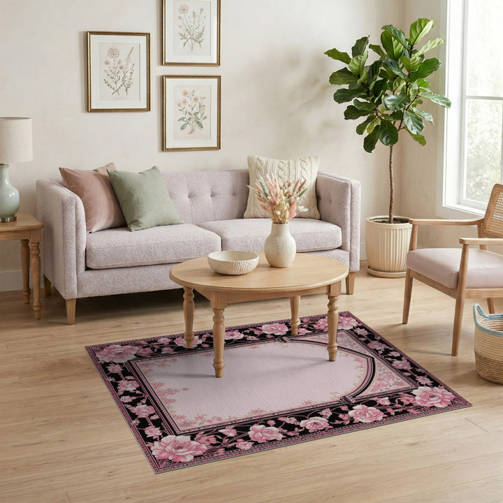 Pink Rose Arch Floral Area Rug