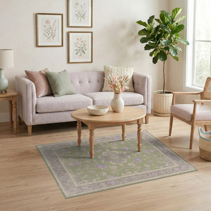 Green Floral Vintage Area Rug