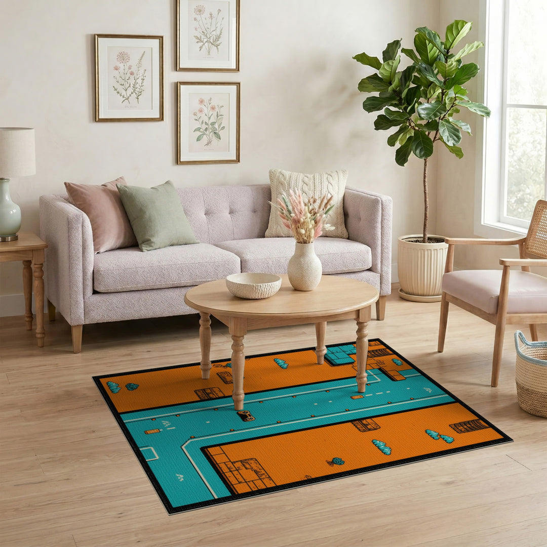 Orange Pixel Highway Kids Area Rug