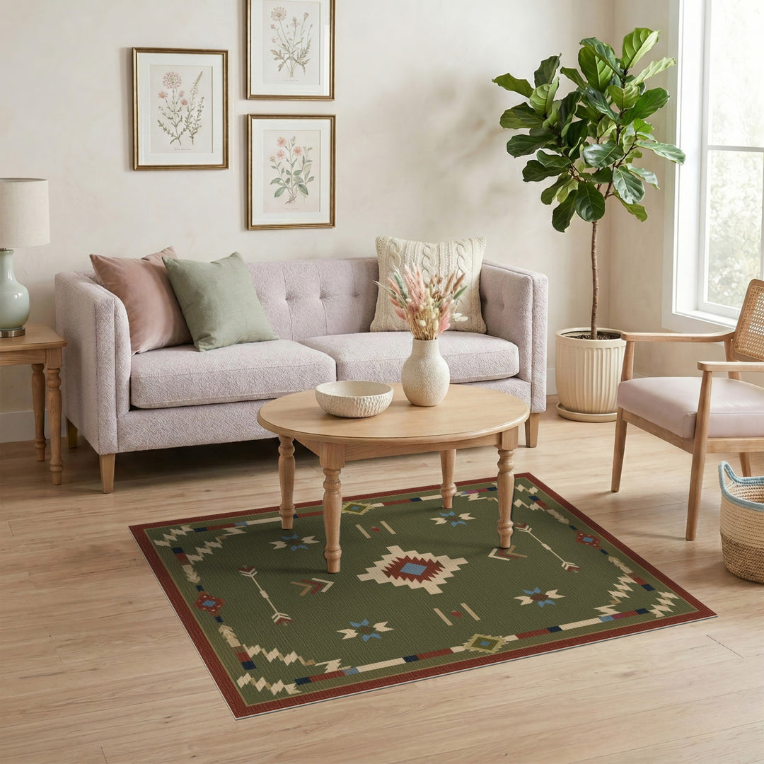 Green Southwestern Tribal Area Rug