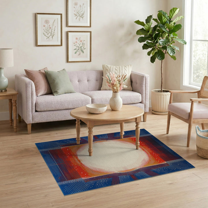 Geometric Sunburst Area Rug in Red and Blue