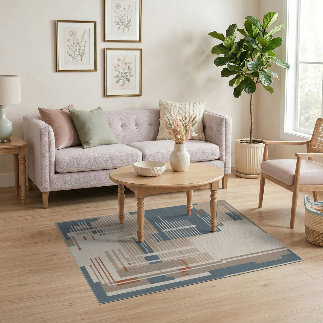 Abstract Geometric Modern Abstract Geometric Beige Area Rug
