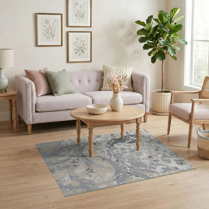 Grey Abstract Washable Area Rug