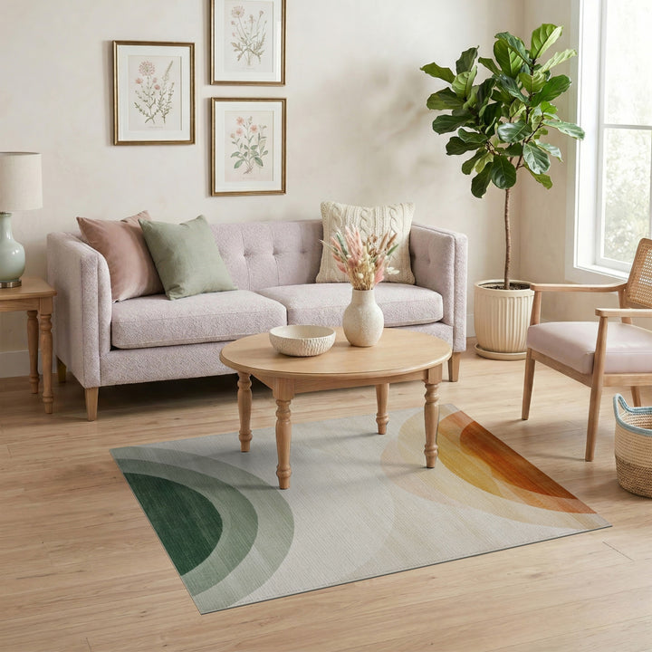 Geometric Arc Beige Neutral Area Rug
