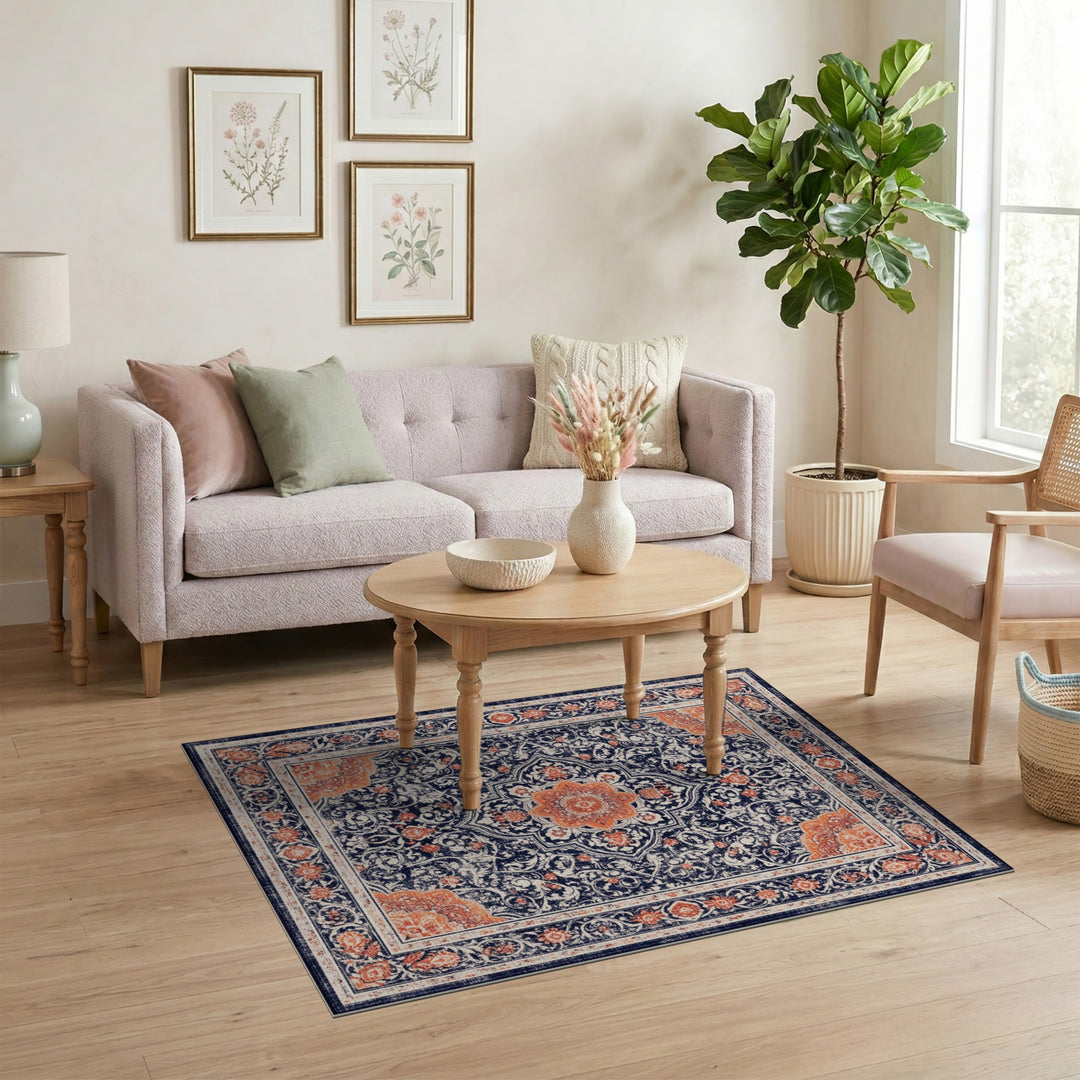 Traditional Persian Navy Blue Distressed Persian Area Rug