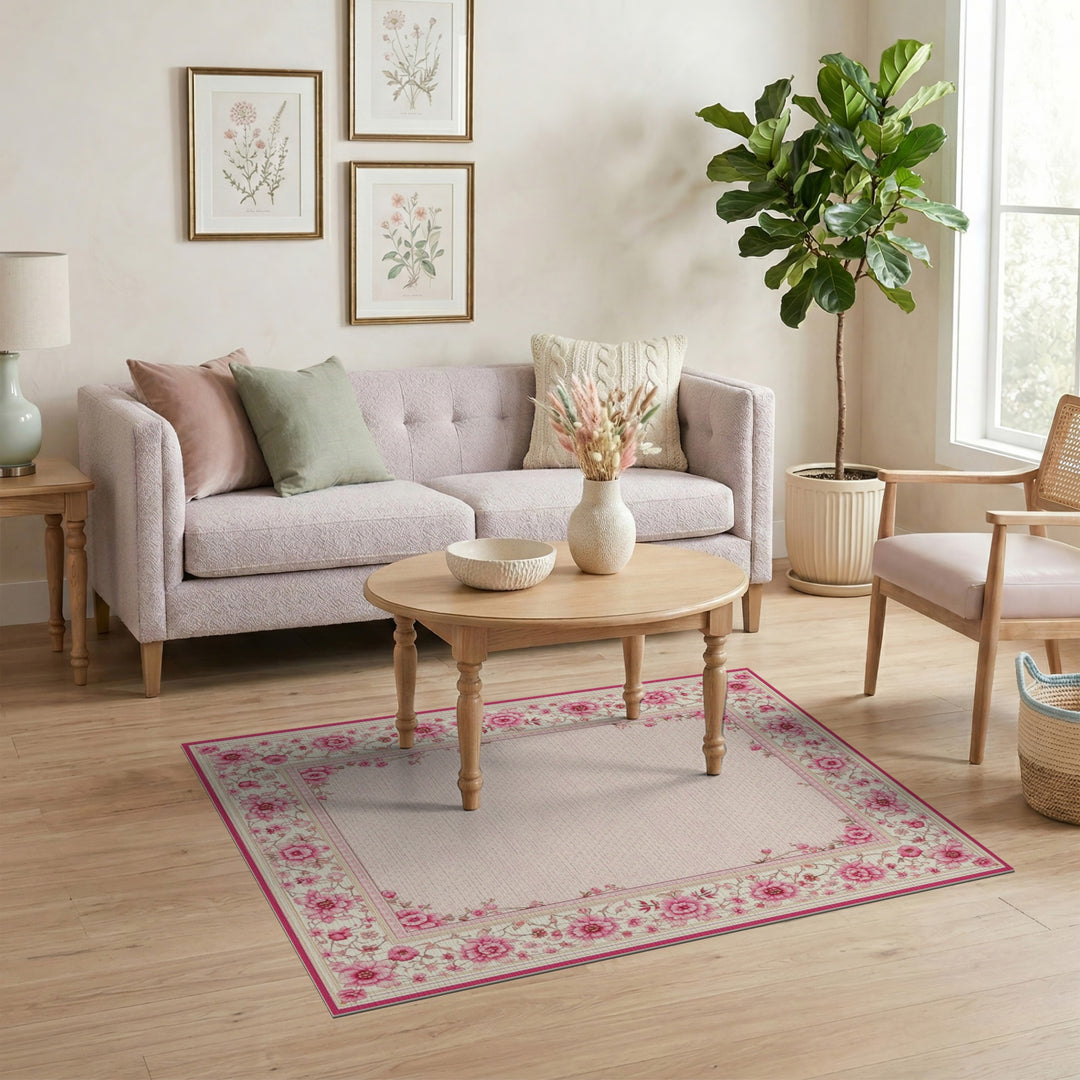 Pink Rose Floral Vintage Area Rug