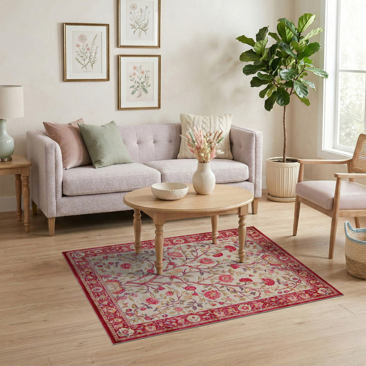 Red Rose Tree Floral Vintage Area Rug