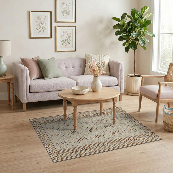 Beige Brown Geometric Tribal Area Rug