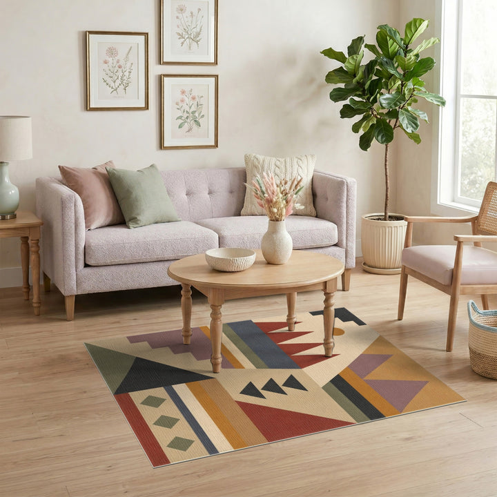 Geometric Modern Area Rug with Earth Tone Triangles