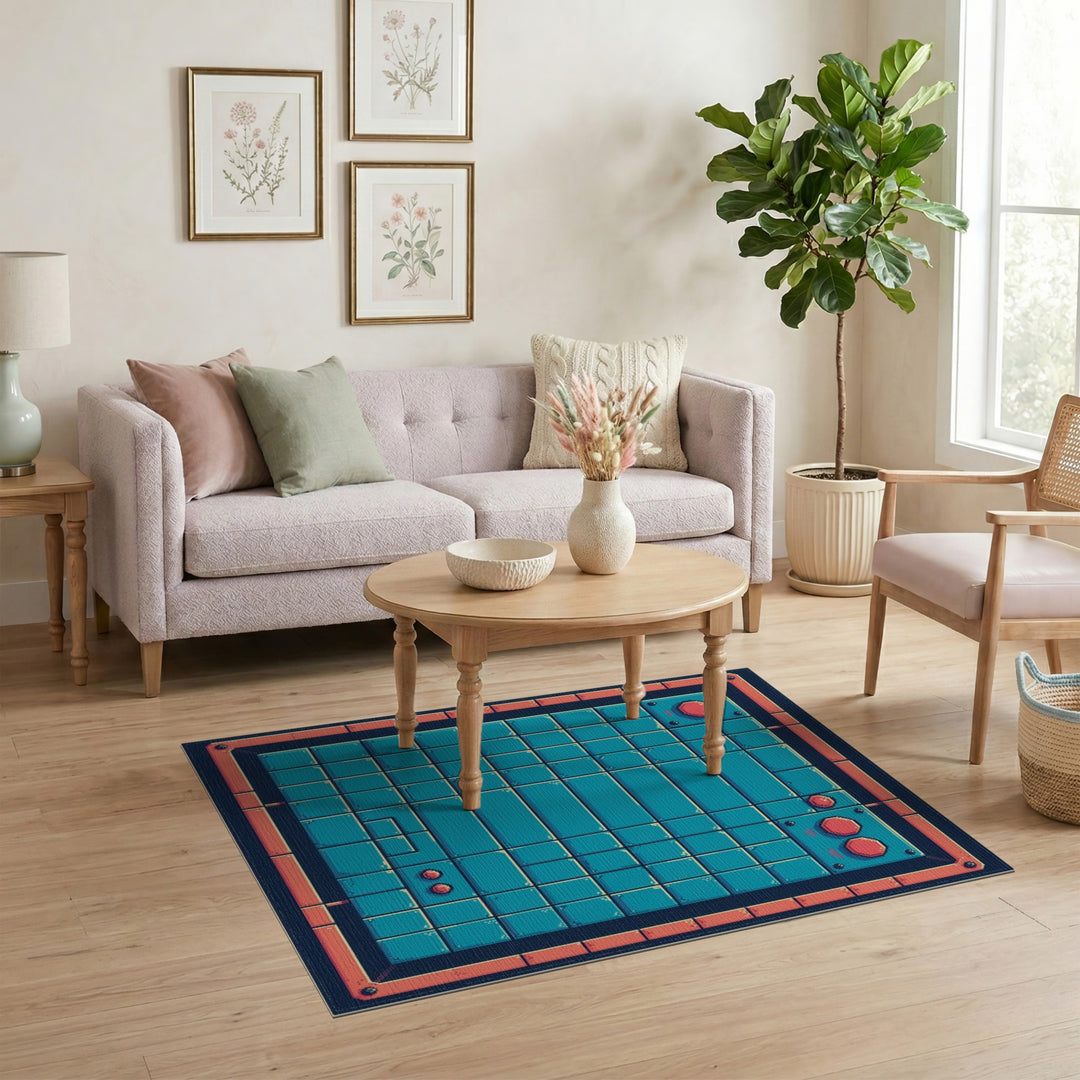 Retro Pixel Blue Teal Area Rug