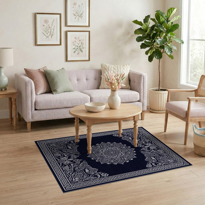 Navy Blue Persian Medallion Area Rug