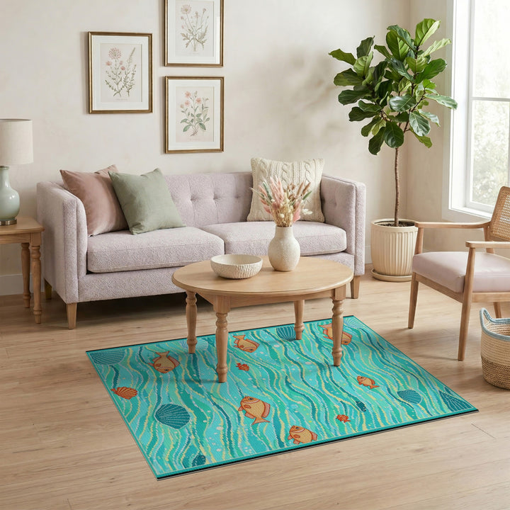 Coastal Fish Waves Area Rug