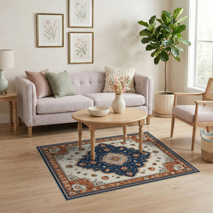 Navy Blue Persian Medallion Area Rug
