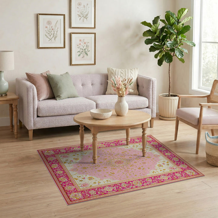 Pink Floral Vintage Area Rug