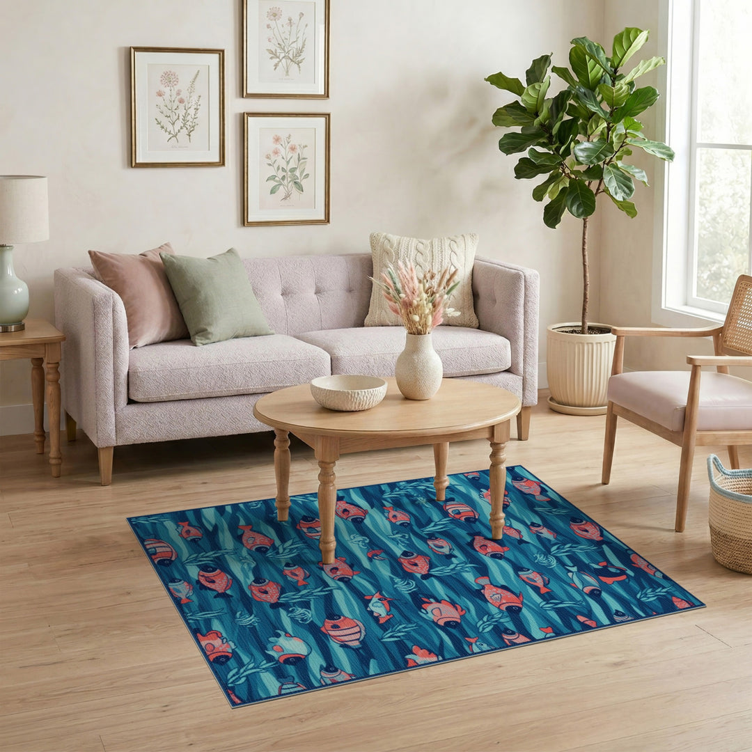 Ocean Fish Blue Teal Area Rug