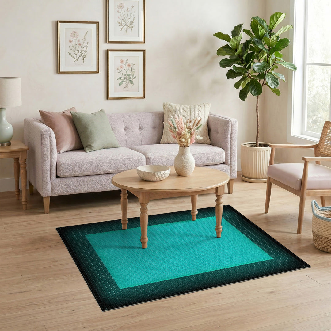 Cyan Teal Geometric Area Rug