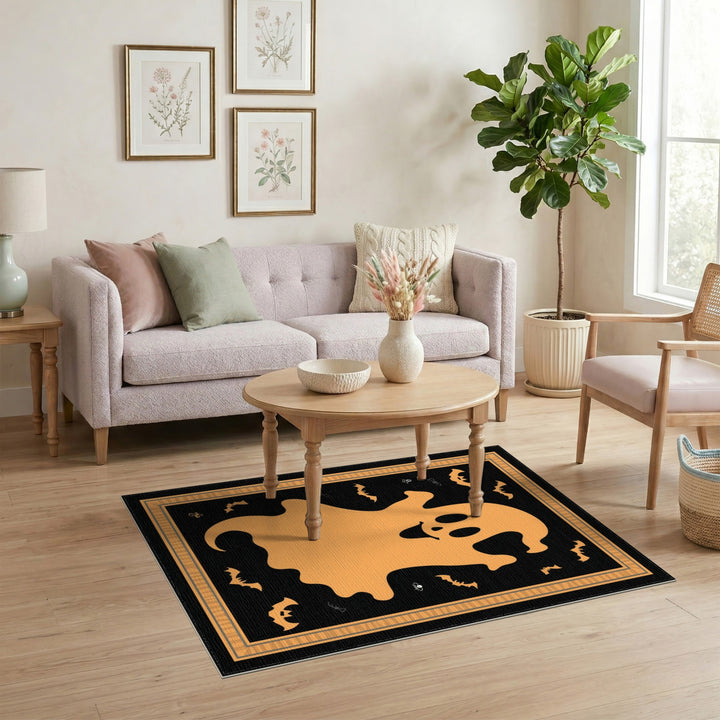 Kids Cartoon Orange Ghost Halloween Area Rug