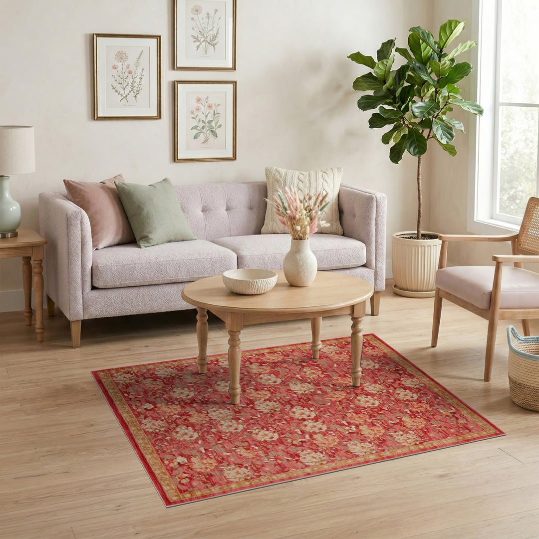 Red Floral Vintage Area Rug