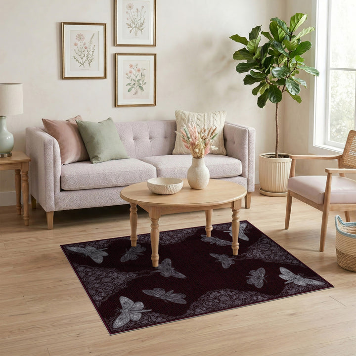 Deep Red Vintage Moth Area Rug