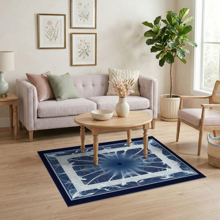 Blue Geometric Symmetry Area Rug