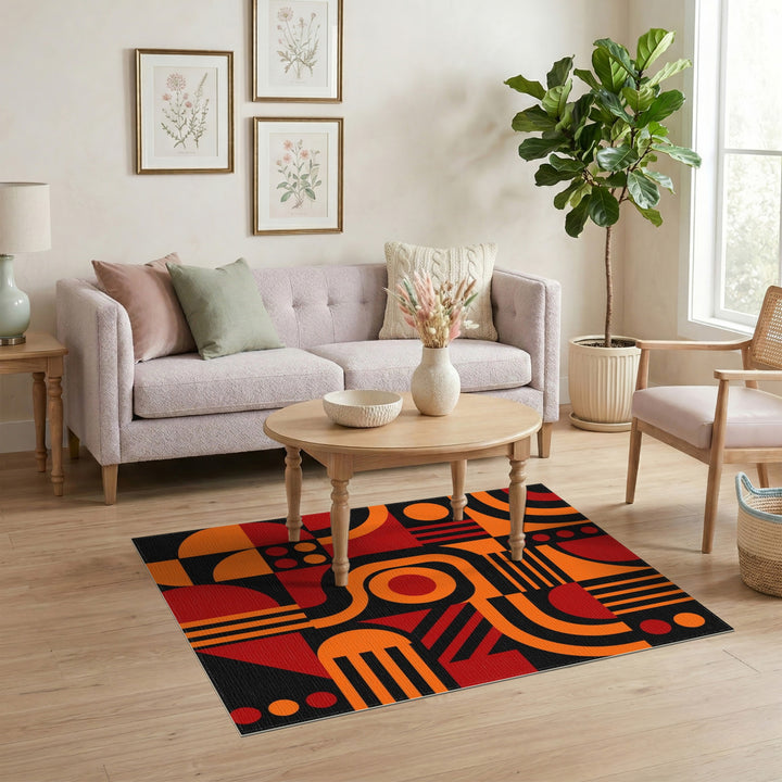 Bold Geometric Orange Red Area Rug