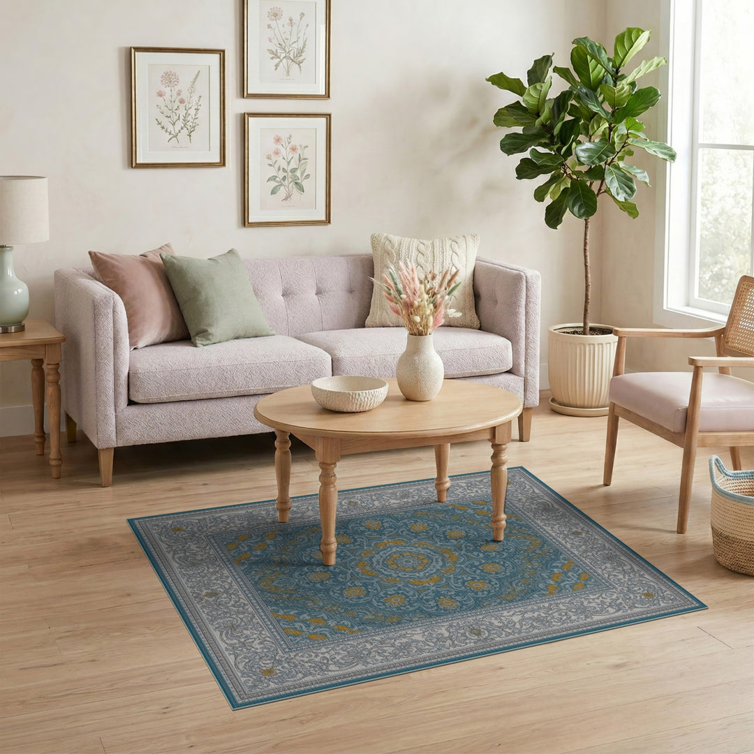 Blue Teal Persian Medallion Area Rug