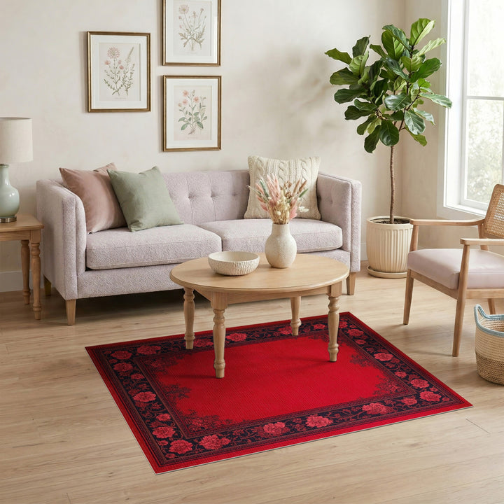 Red Floral Vintage Area Rug