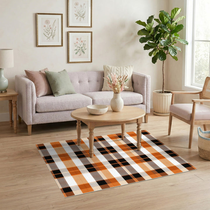 Multi-color and Patterns Bold Orange Black Plaid Area Rug