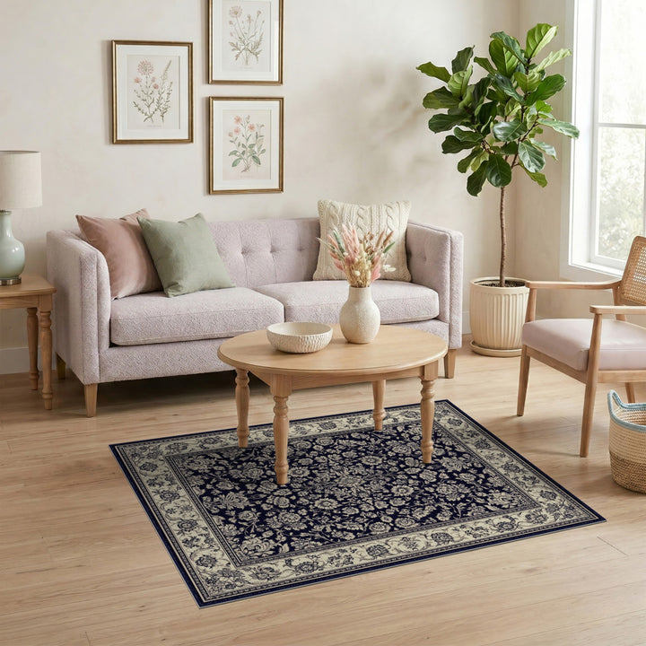Black and White Floral Medallion Area Rug