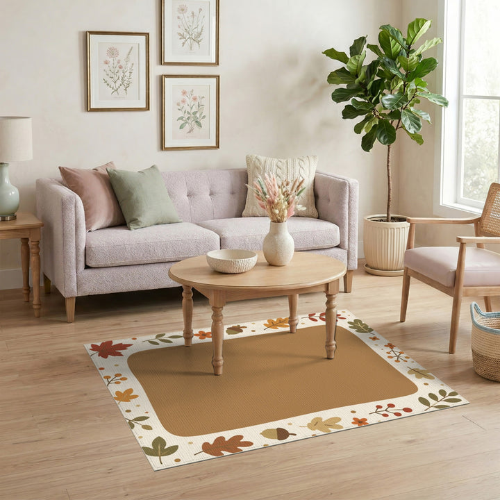 Autumn Leaf Border Brown Area Rug