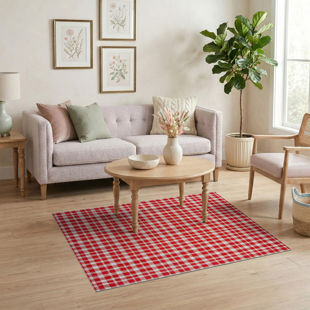 Red Checkered Rustic Area Rug