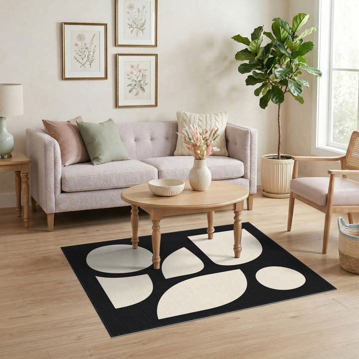 Black White Geometric Abstract Area Rug